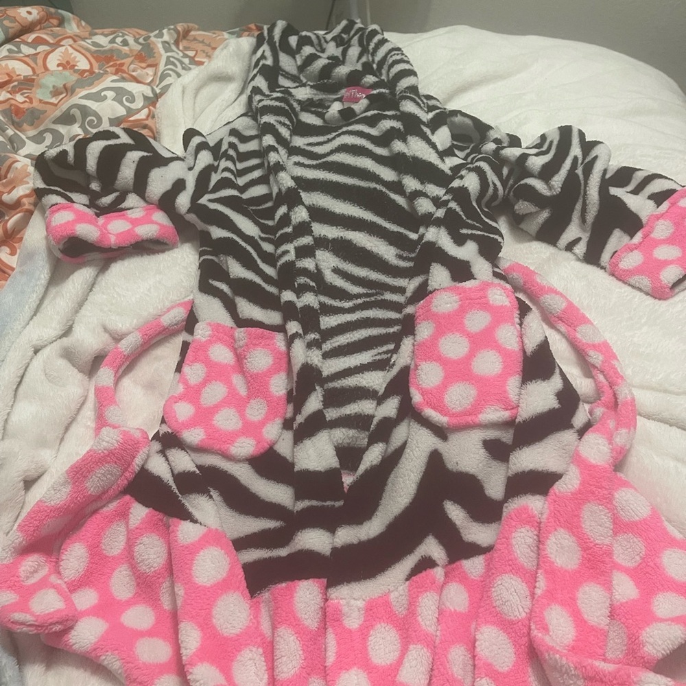 Zebra and Pink Polka Dot Kids Pajama Robe